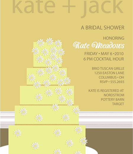 Wedding Cake Bridal Shower Printable Invitation - Yellow